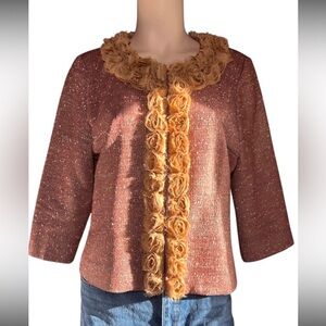 Vintage Boston Proper Red and Cream Blazer with‎ Beautiful Roses, Size 12 (337)